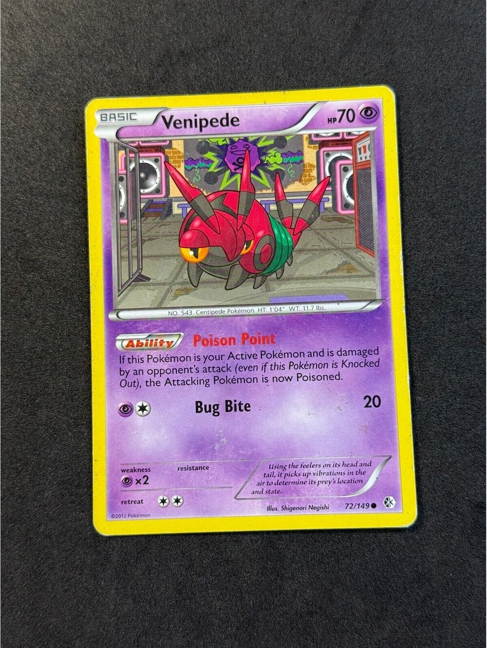 Venipede Pokemon Card - 72/149 - Rare - heavy Play - Black & White Set